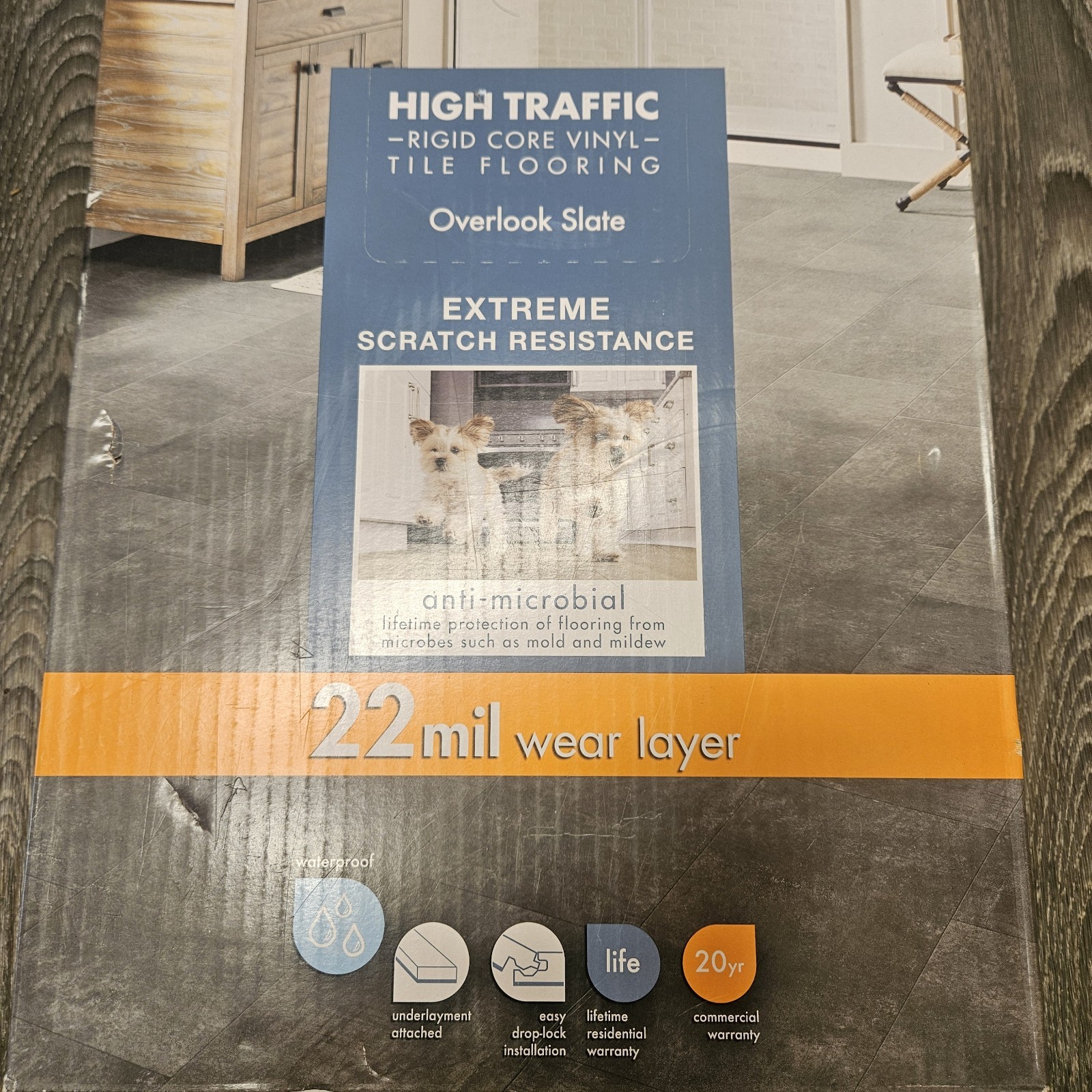 Lifeproof Vinyl Tile Flooring Overlook Slate 22mil 1 Case 11.9X23.78″ 9 Tiles