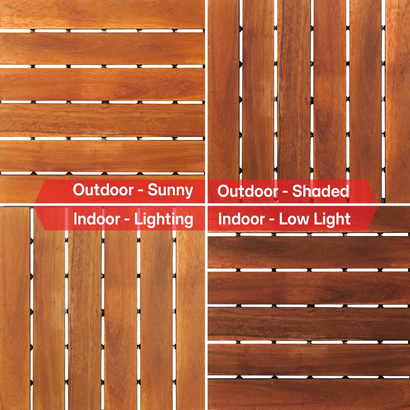 Tranquillo Interlocking Deck Tiles 12”x12”, Acacia Wood Patio Tiles, Waterpro…