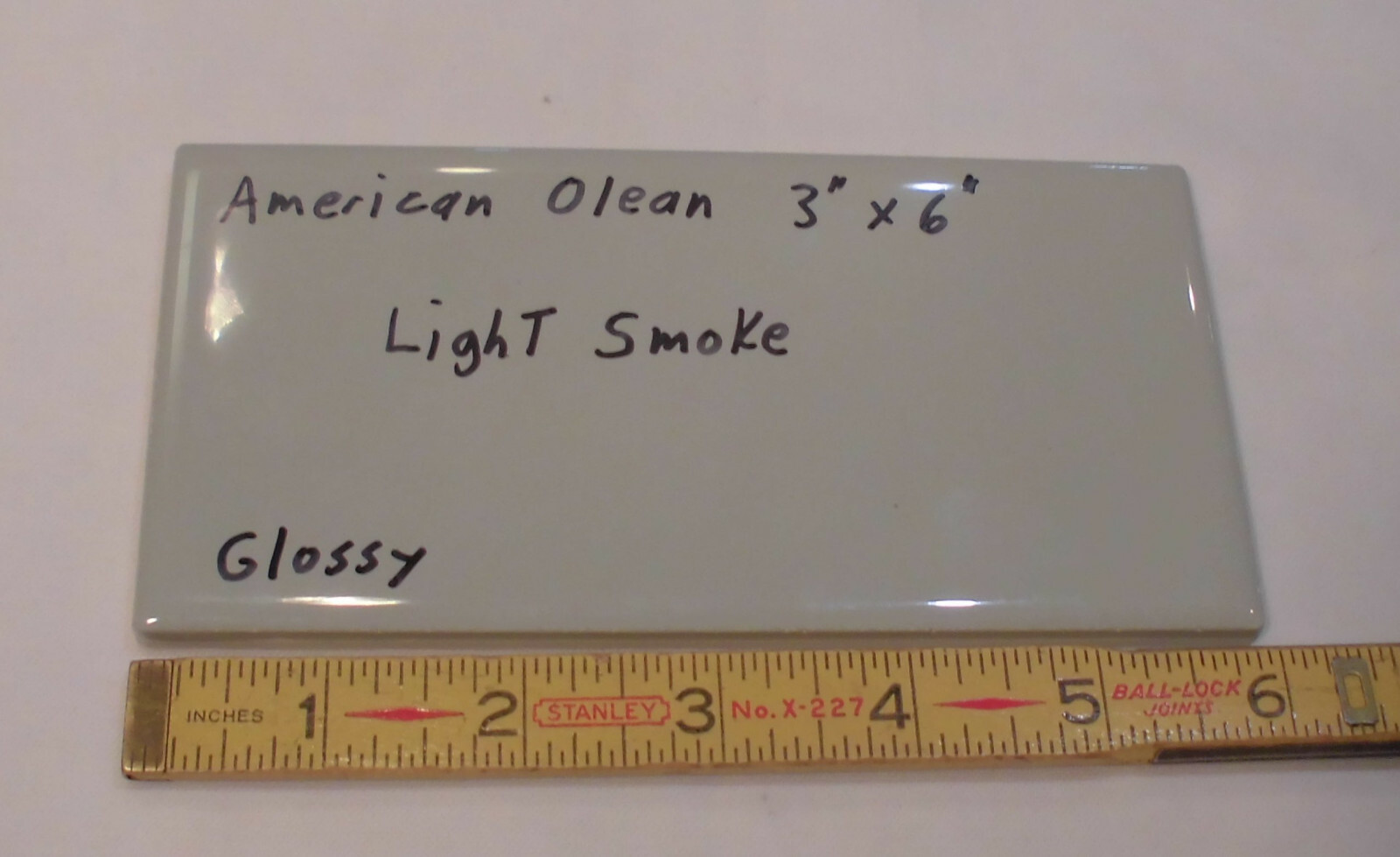 1 pc. Light Smoke Gray: 3″ X 6″ Glossy Ceramic Tile by American Olean Co. NEW