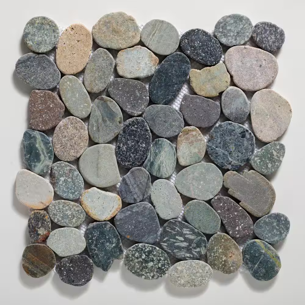 Sliced Pebble Tile River Grey 11-1/4 In. X 11-1/4 In. X 9.5 Mm Mesh-Mounted Mosa