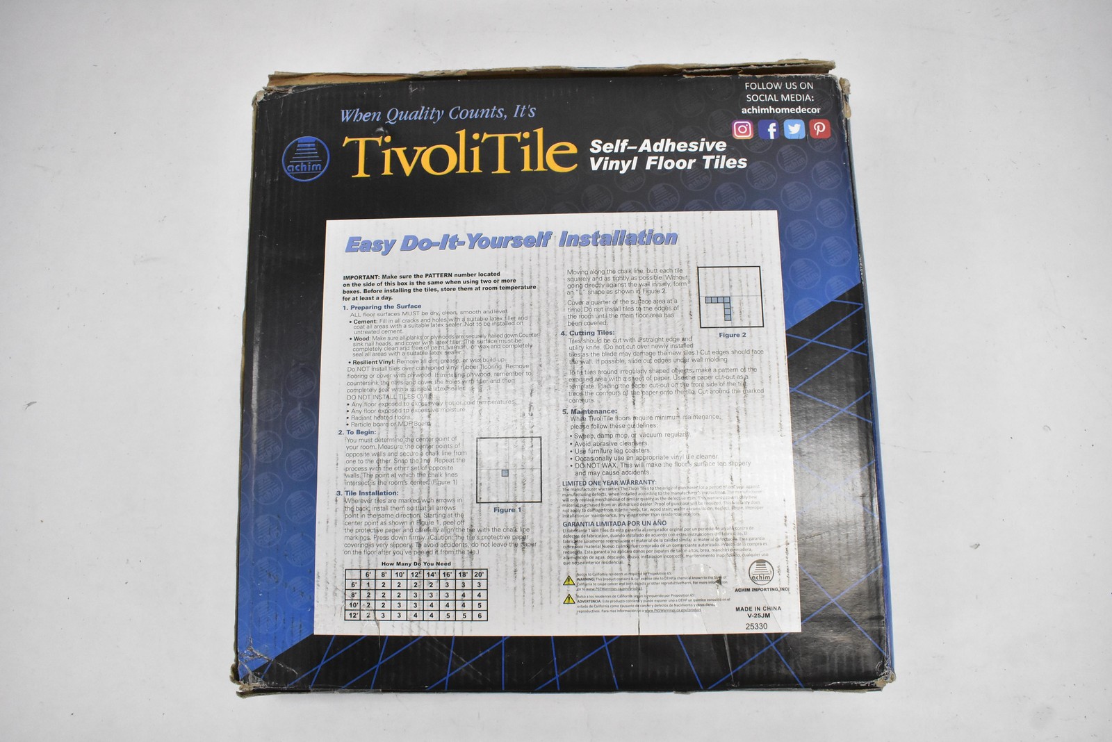 Achim TivoliTile Self-Adhesive Vinyl Floor Tiles 12×12 45 Sq Ft Brown FTVWD22945