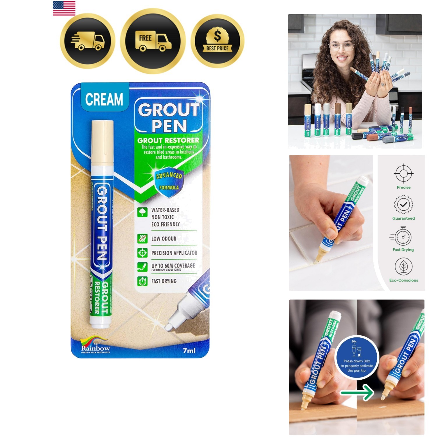 Grout Pen Cream Tile Paint Marker: Waterproof Grout Paint Pen, Tile Grout Col…