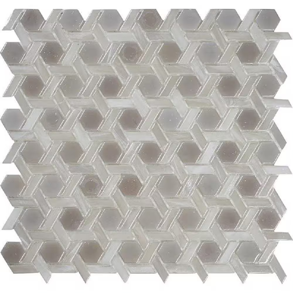 White 11.7 In. X 11.9 In. Hexagon Polished Glass Mosaic Floor and Wall Tile (10-