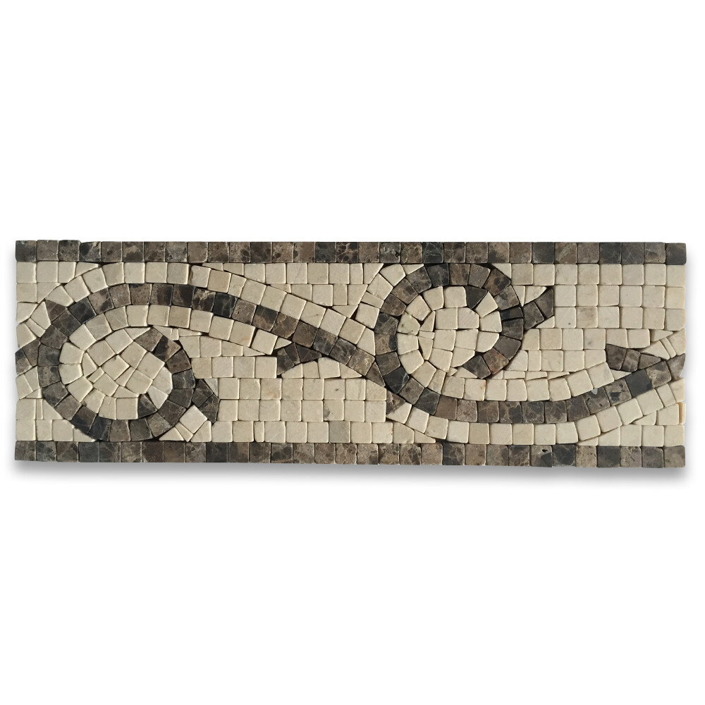 B0018T Marble Mosaic Border Listello Accent Tile Vine Emperador 4×12 Tumbled