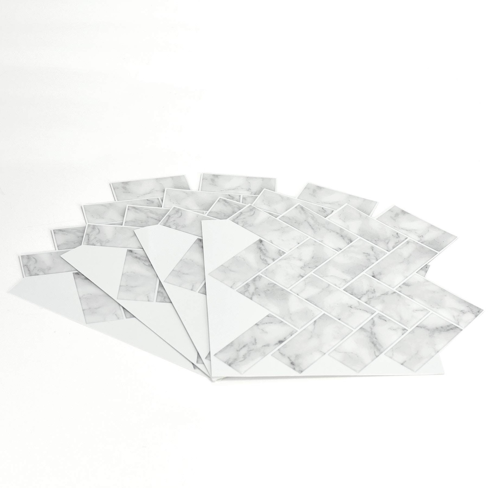 Herringbone Carrara Peel and Stick Backsplash Tiles White & OffWhite