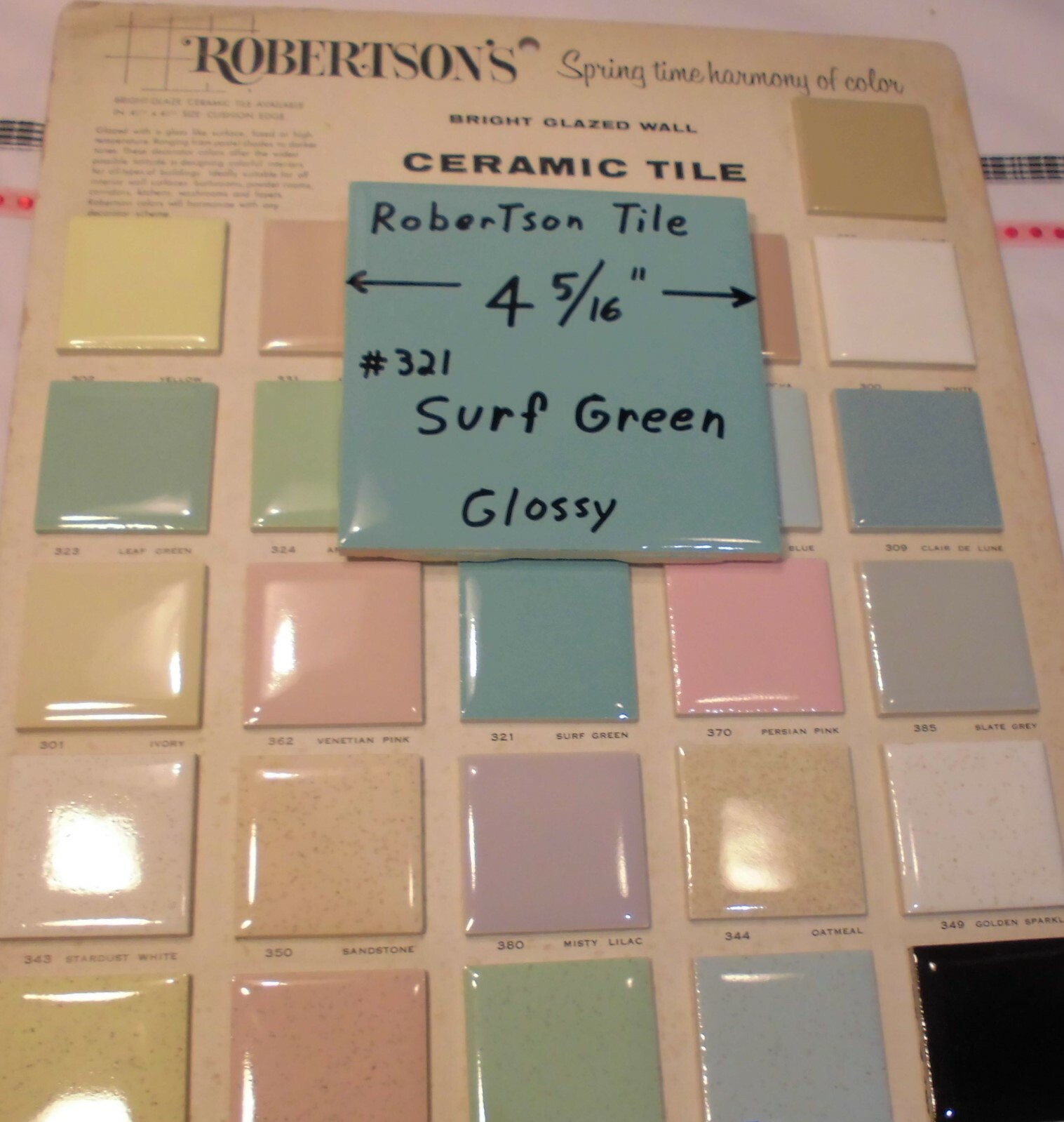 1 pc. Vintage Ceramic Tile *Blue-Greenest* 4-3/8″ by Robertson Tile Co. (NOS)