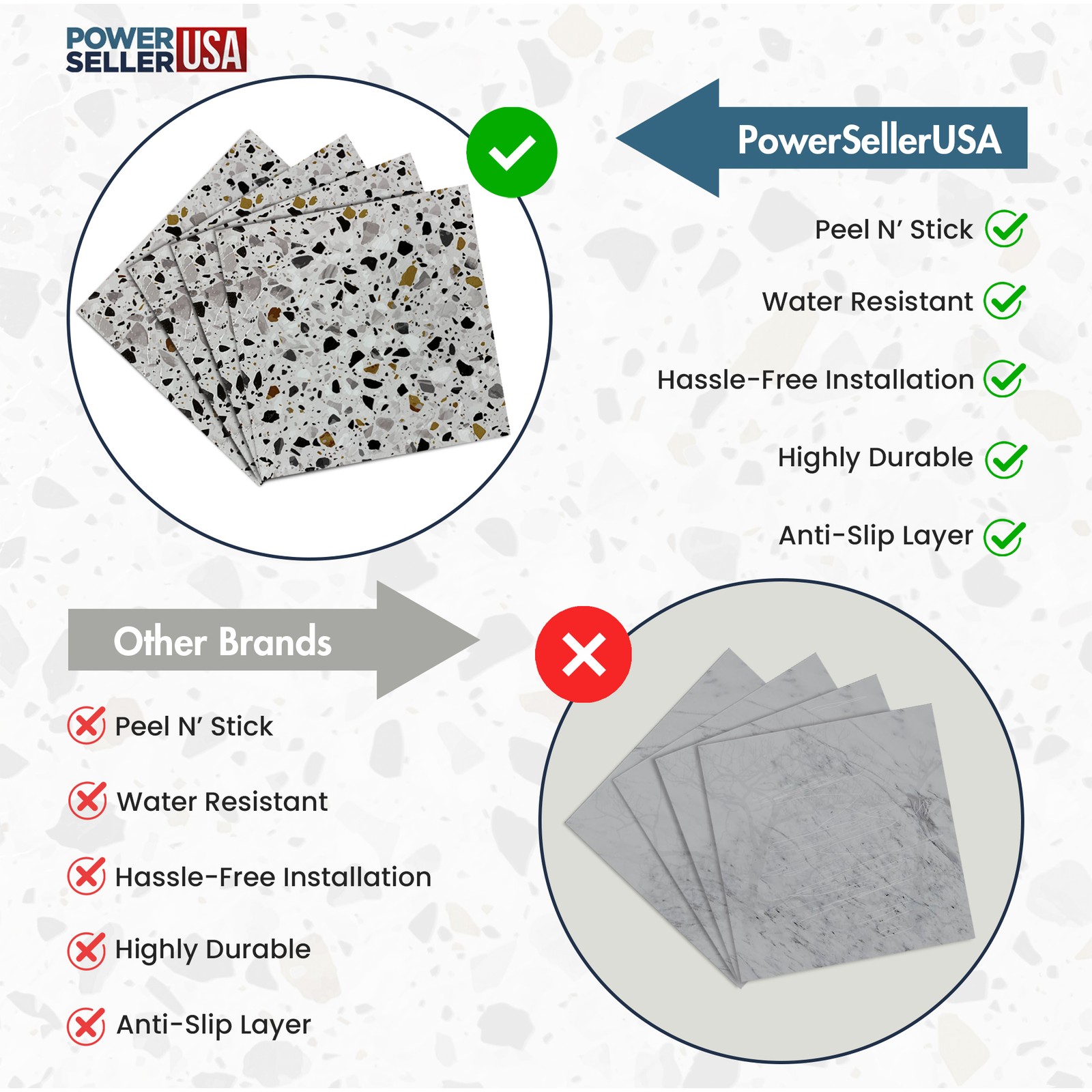 PowerSellerUSA Vinyl Self Adhesive Floor Tiles 20 PCS 12″ x 12″, Mosaic Pattern