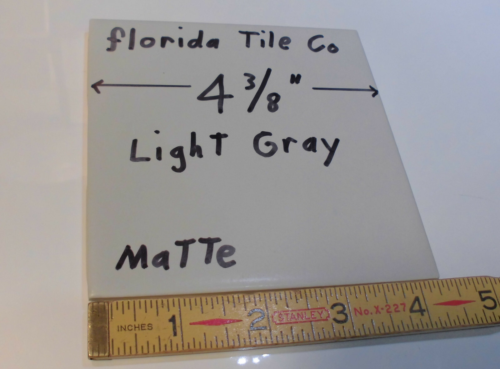 1 pc. *Light Gray* Matte Ceramic Tile 4-3/8″ by Florida Tile Co. NOS