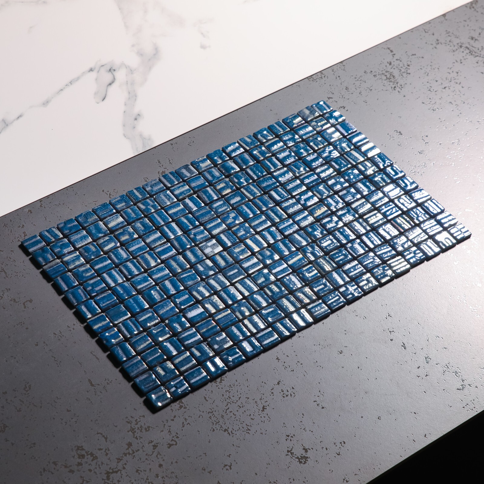 Pressed Glass Mosaic on Net for Pool 32.5×51.5 -Alves Blend Cobalt Pool