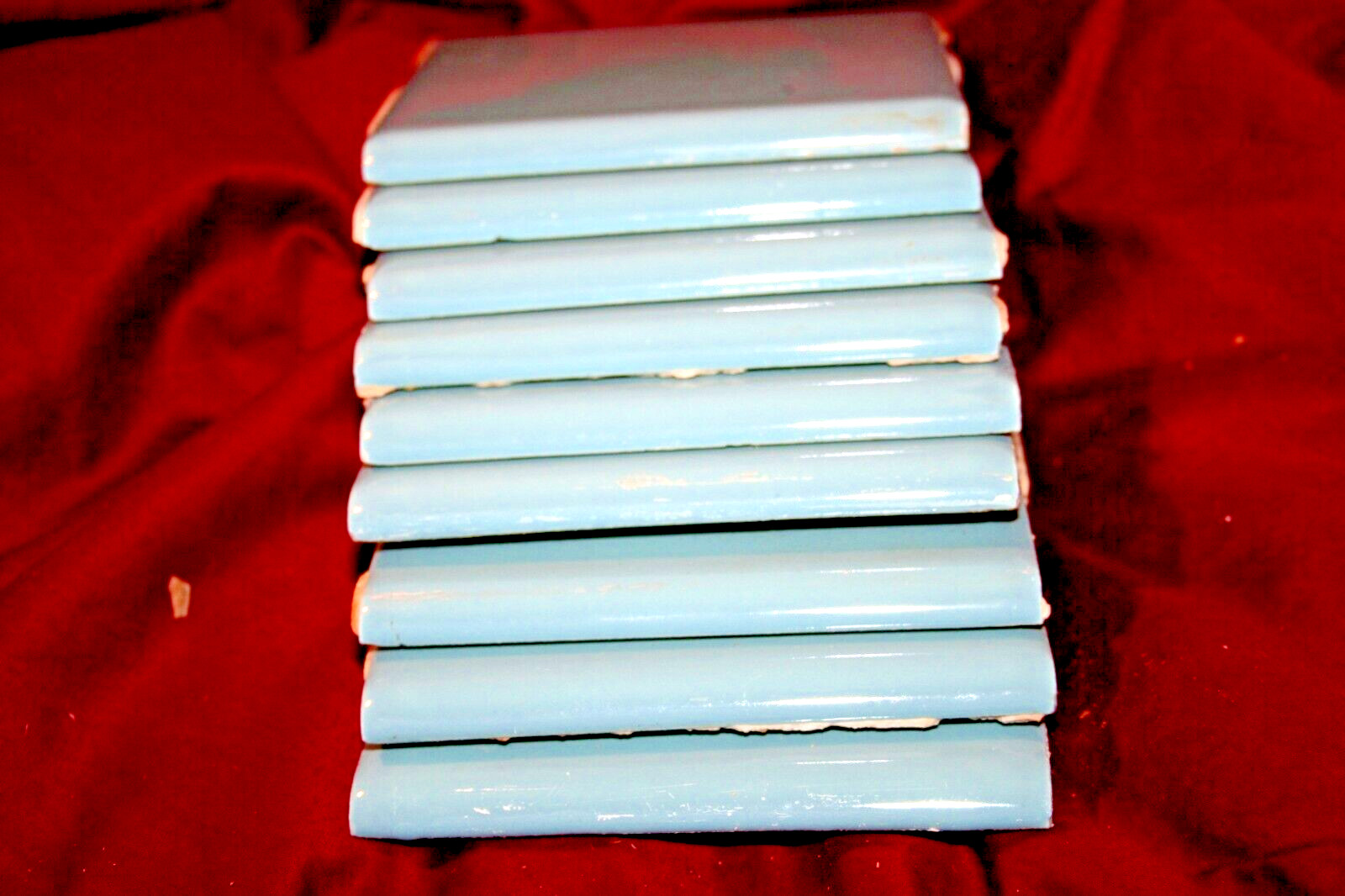1 (one) Tile Vintage Ceramic Blue Bullnose Wall Tile 4 3/8” Bathroom Kitchen