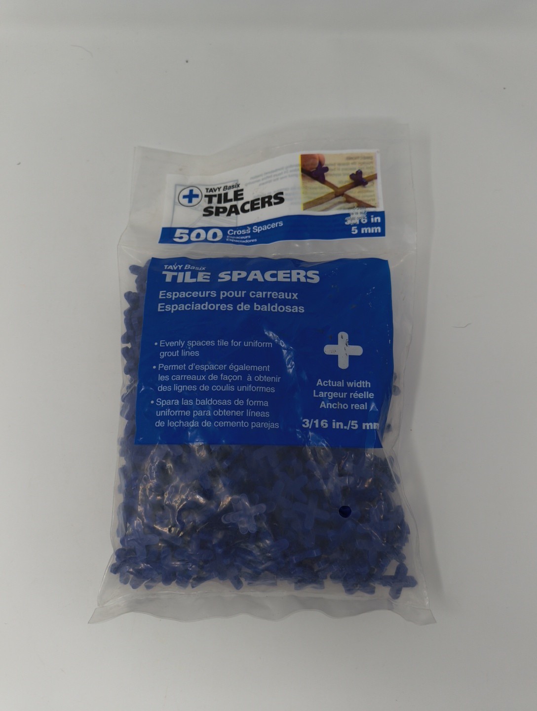 TAVY Basix 500-Pack 3/16″/ 5mm Blue Cross Plastic Tile Spacer