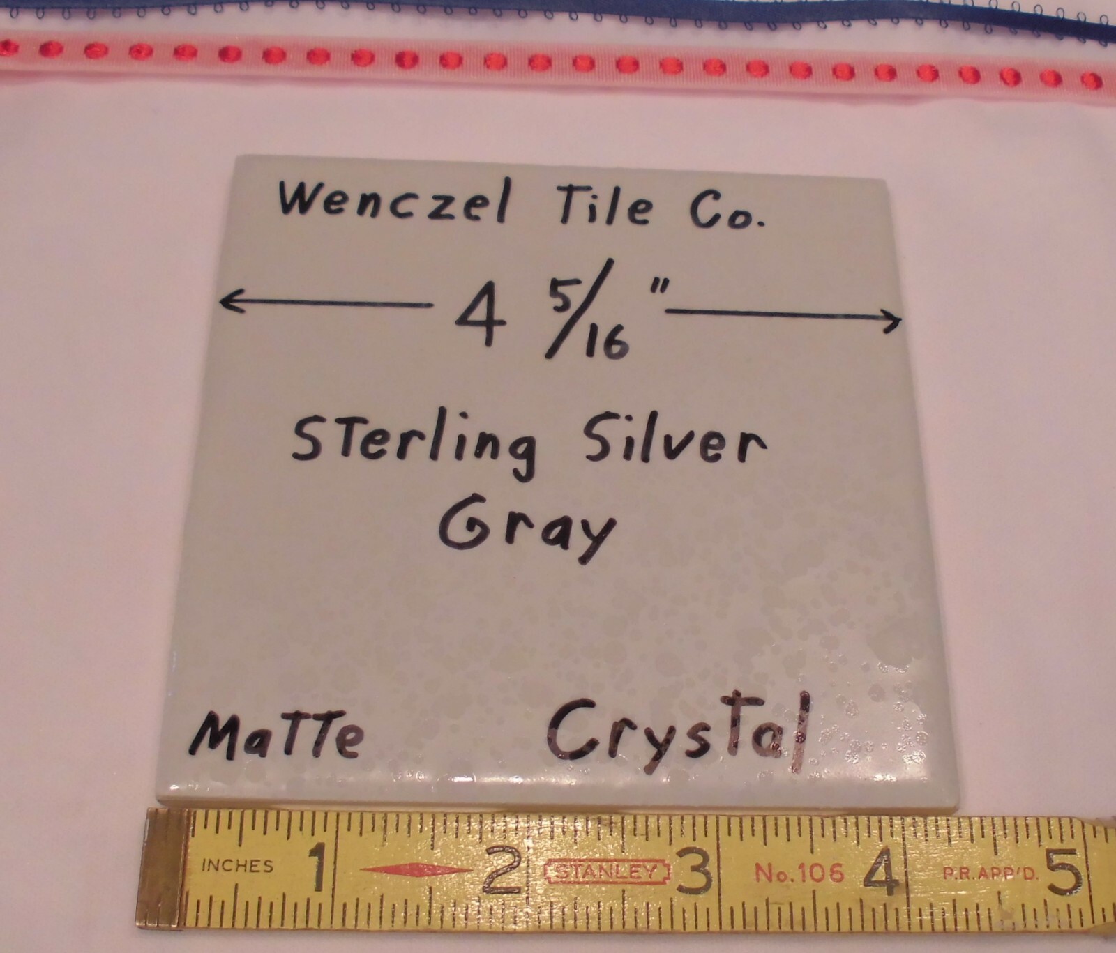 1 pc. Sterling Silver – Gray: Crystal Glaze; Ceramic Tile by Wenczel Co. 4-5/16″