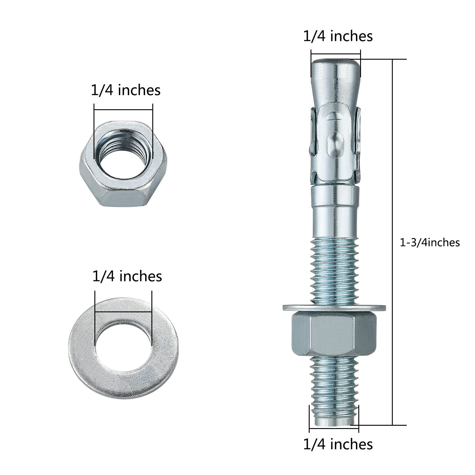 Wensilon 1/4×1-3/4″ 30Pcs Inch Standard Fasteners for Heavy-Duty Zinc Wedge A…