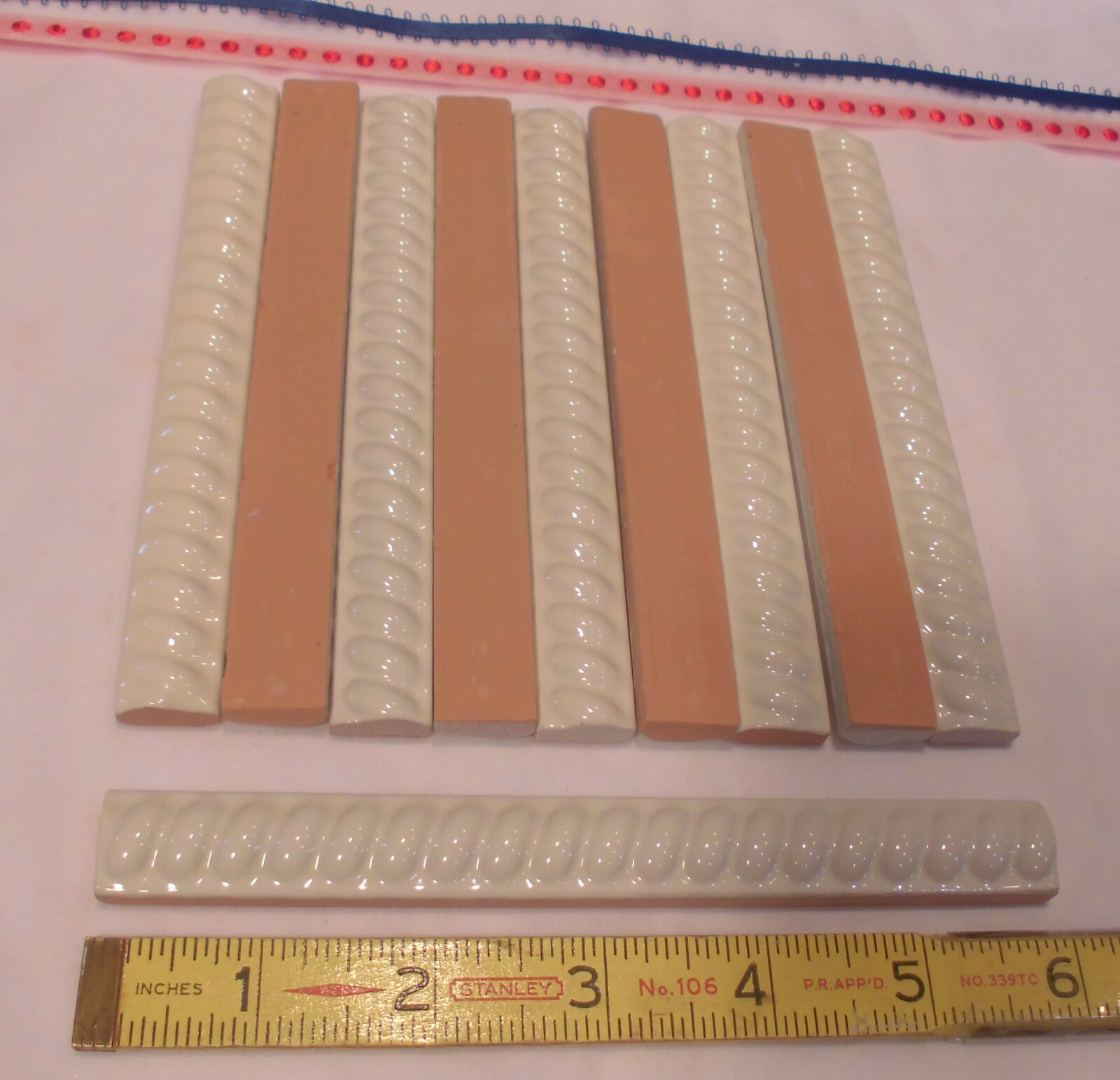 10 pcs. *Bone-Vanilla color: Ceramic Liner-Pencil-Sizzle Tiles; 5/8″ X 6″ Twist