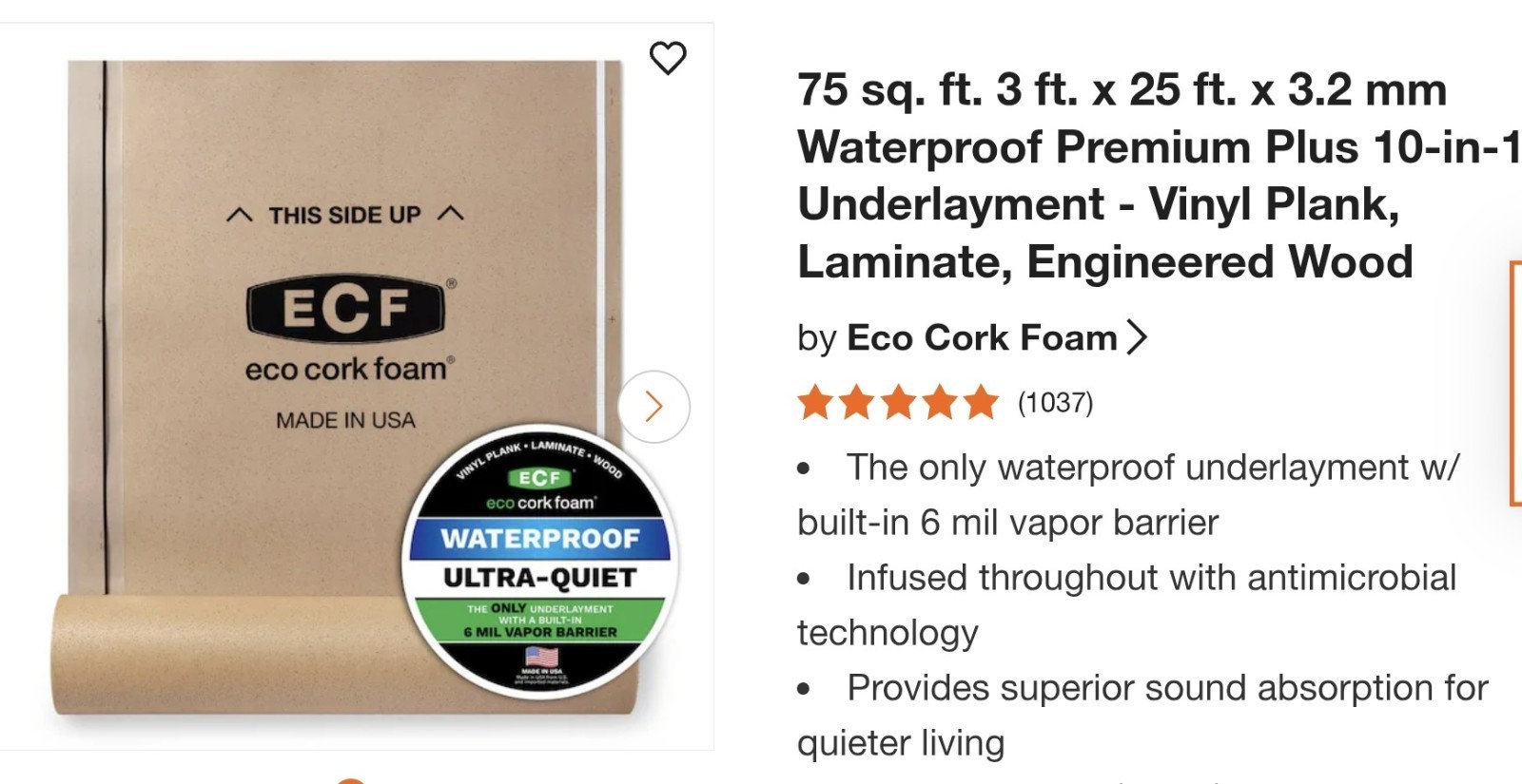 75sq ft NEW 3′ x 25’x 3.2 mm Waterproof Premium Plus Underlayment Plank Laminate
