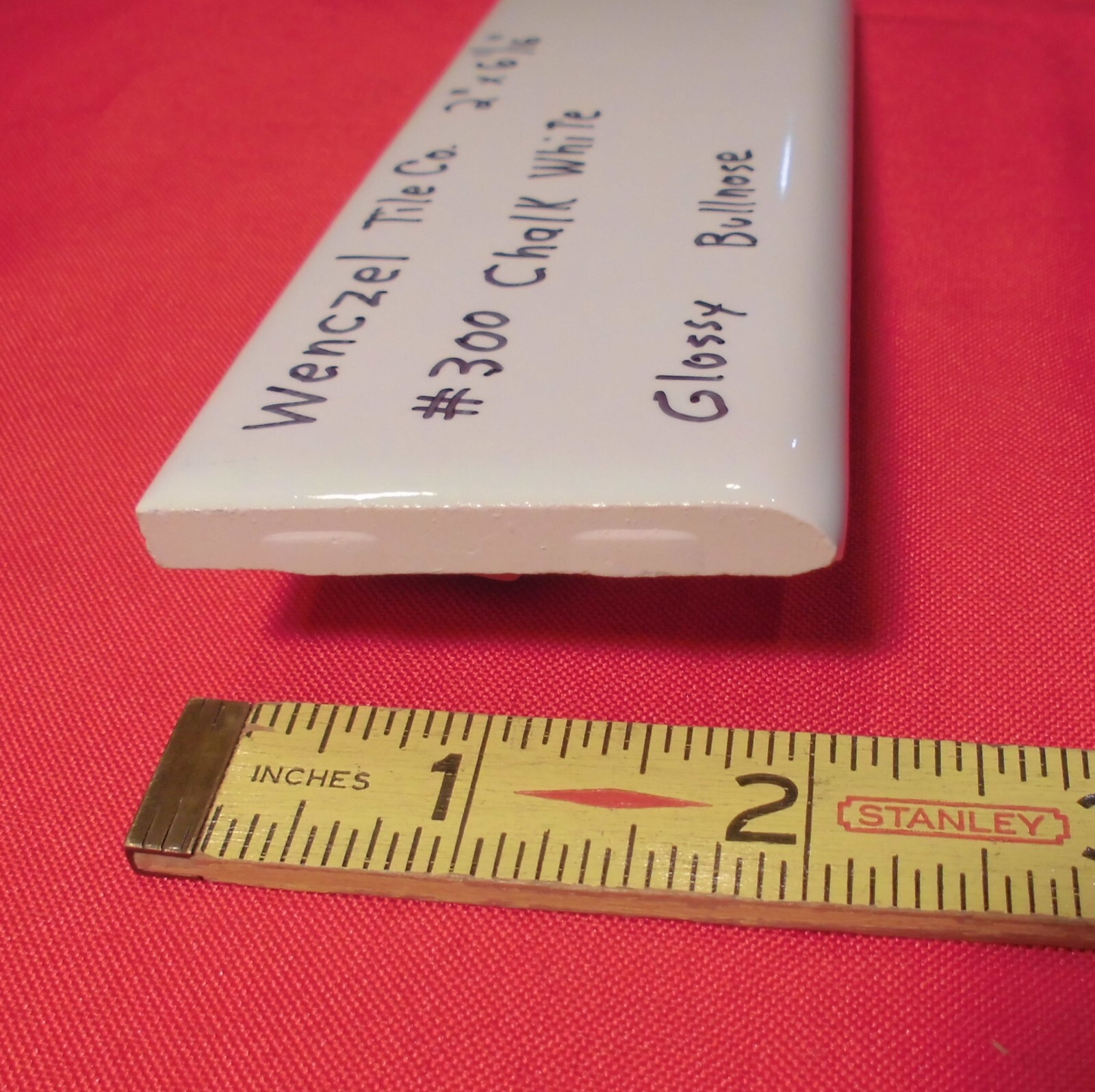 1 pc. Chark White: Glossy Ceramic Bullnose Tile by Wenczel 2″ X 6-1/16″ NOS