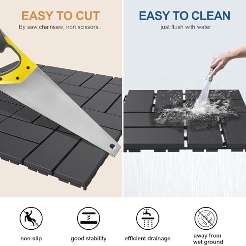 Plastic Interlocking Deck Tiles Pack Outdoor Patio 12″*12″ 9 Dark Grey