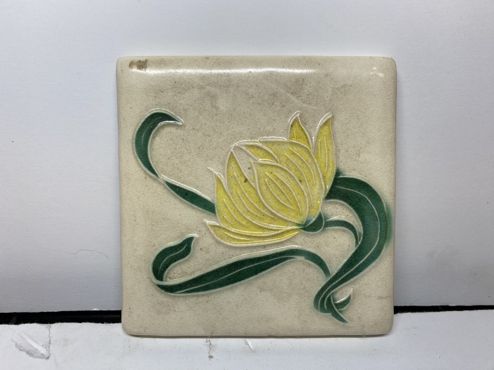 Vintage Ceramic Porcelain Kiln Fired Floral 4” Tile