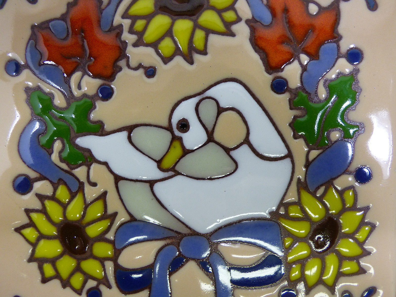 Ceramic Art Tile 6″x6″ Country Goose Sunflower Wreath Kitchen Wall Trivet B65