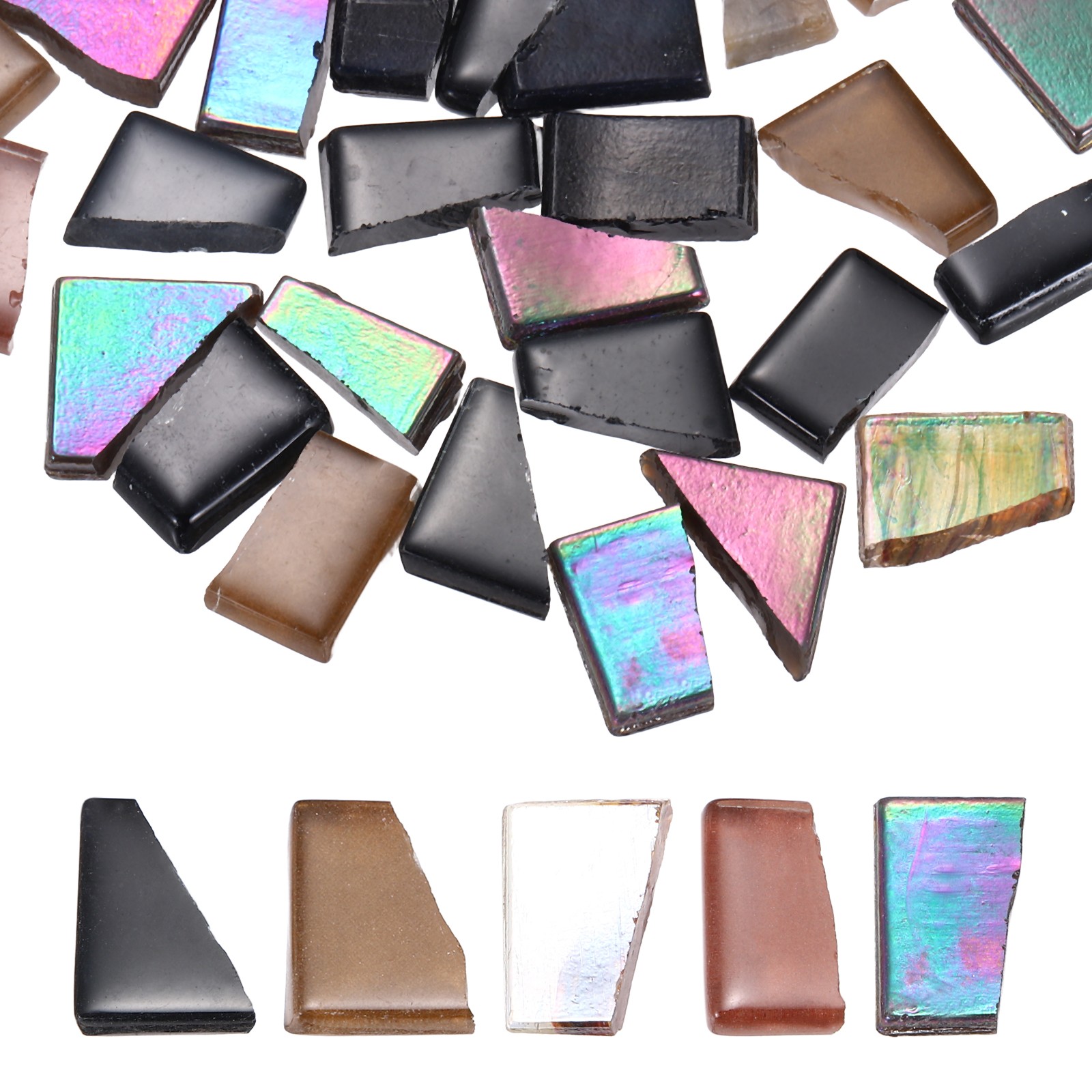 Irregular Glass Mosaic Tiles, 100g/0.2LB Stained Glass Sheets, Dark Gray Series