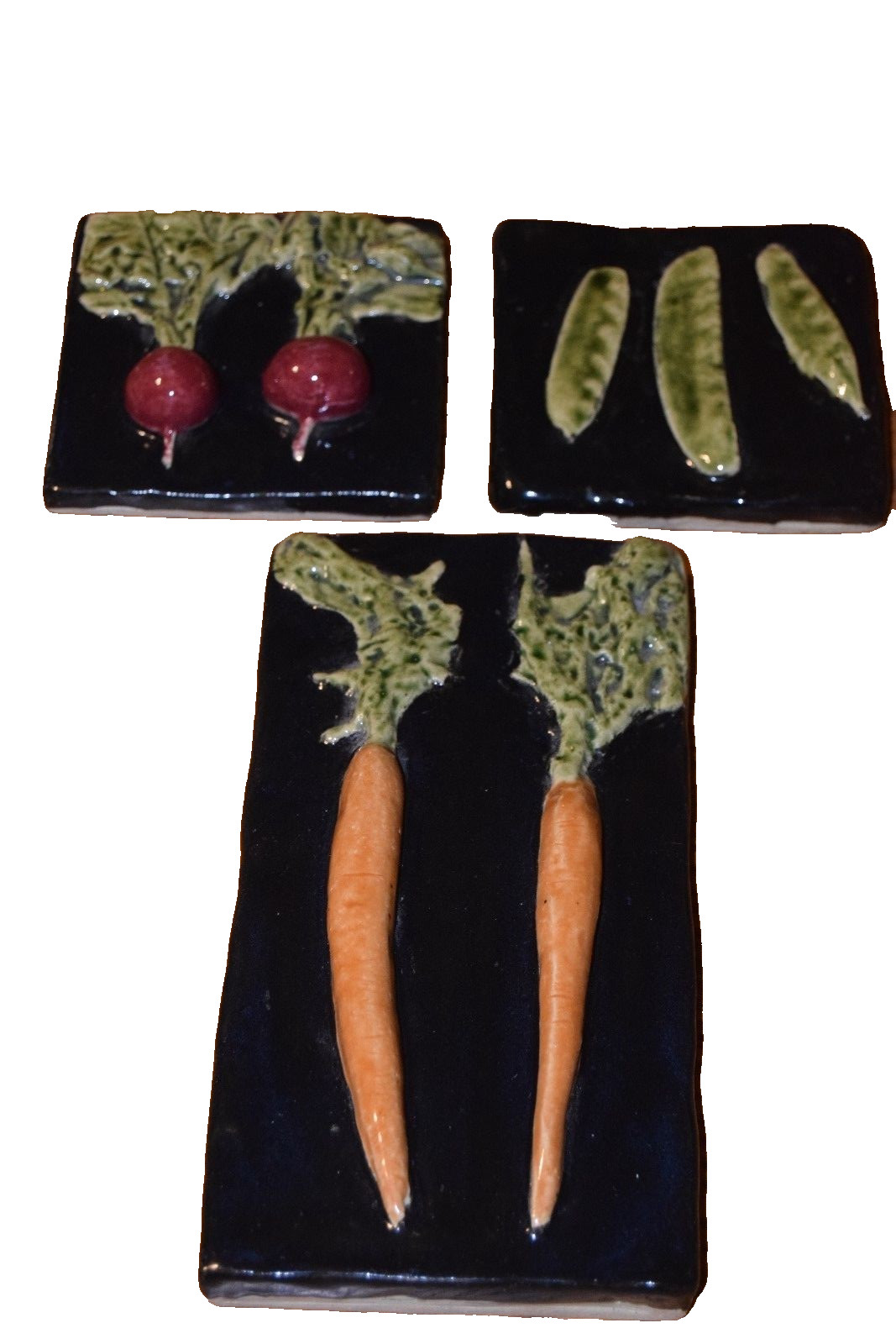 Set of 3 SoMi tileworks Hanging Tiles Handcrafted Carrots, Peas and Radishes