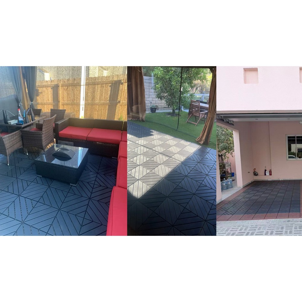44 Pack Dark Gray Interlocking Decking Tiles 12×12 Inch PP All Weather
