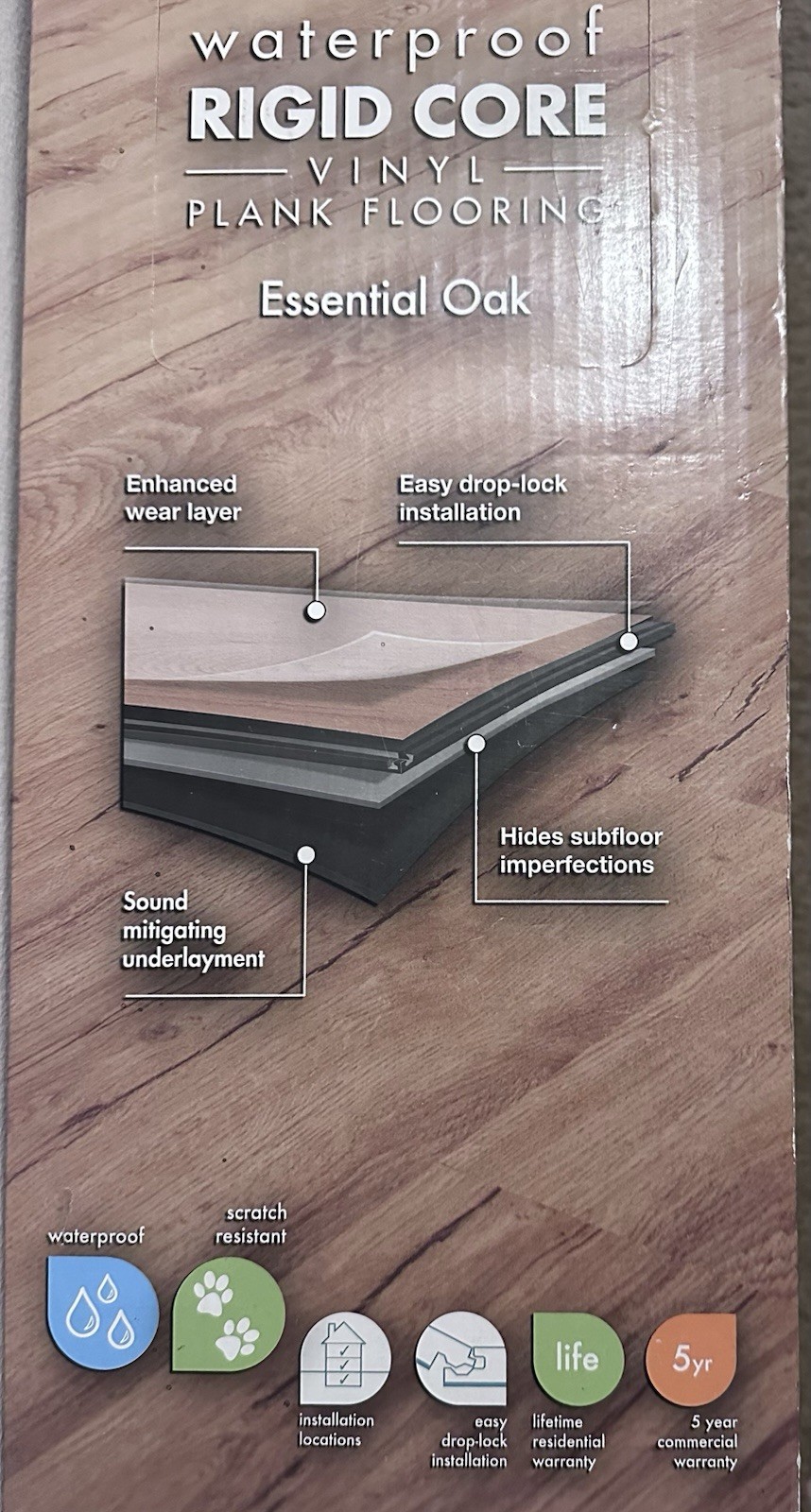 Lifeproof waterproof RIGID CORE – VINYL – PLANK FLOORING Essential Oak 7 Cases