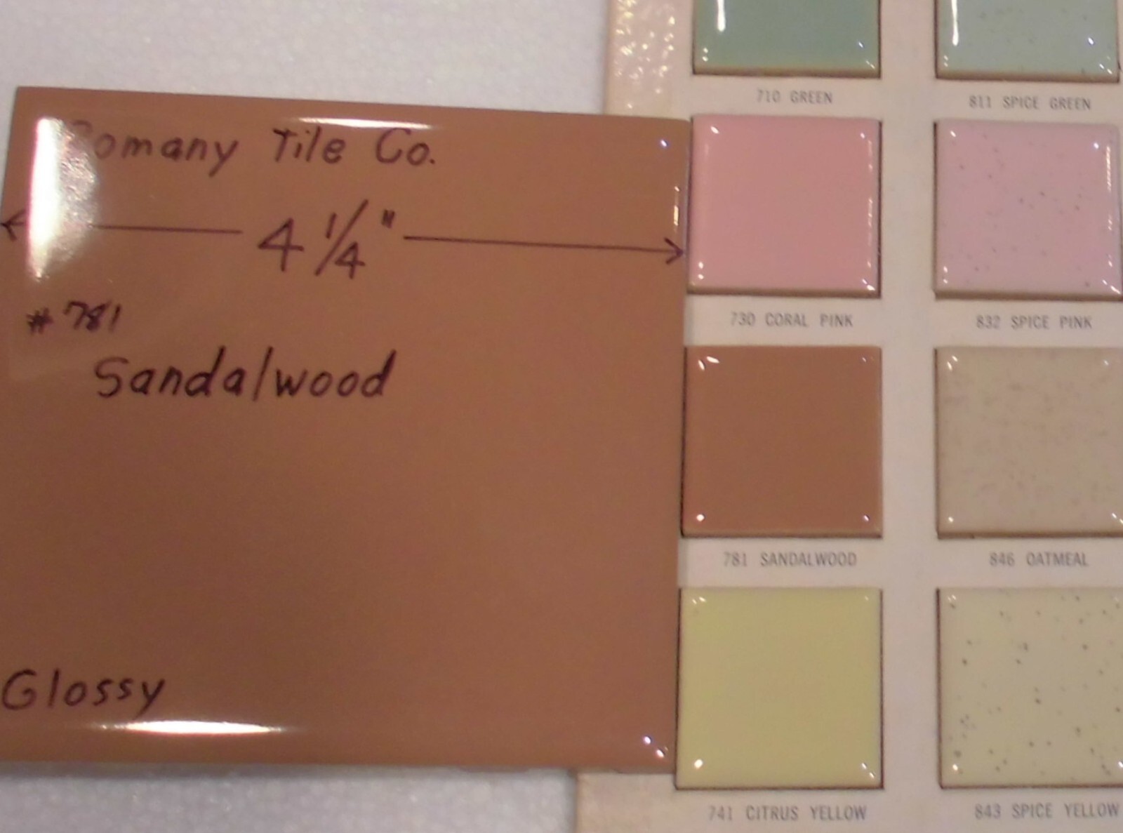 1 pc. Sandalwood – Medium Brown: 4-1/4″ Ceramic Tile by Romany Co. NOS