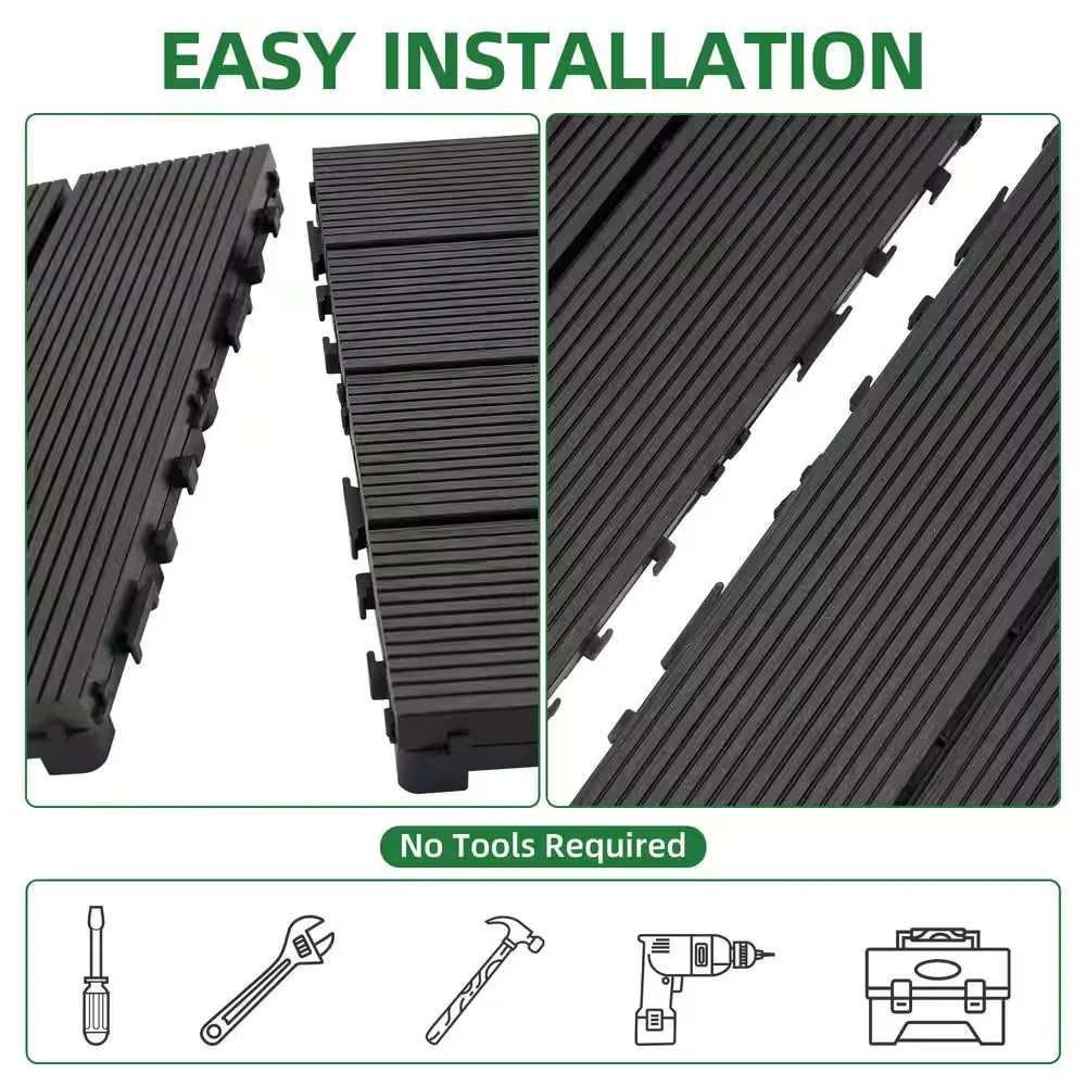 11.8in x 11.8in Black WPC Composite Interlocking Deck Tiles Balcony 9-Pack