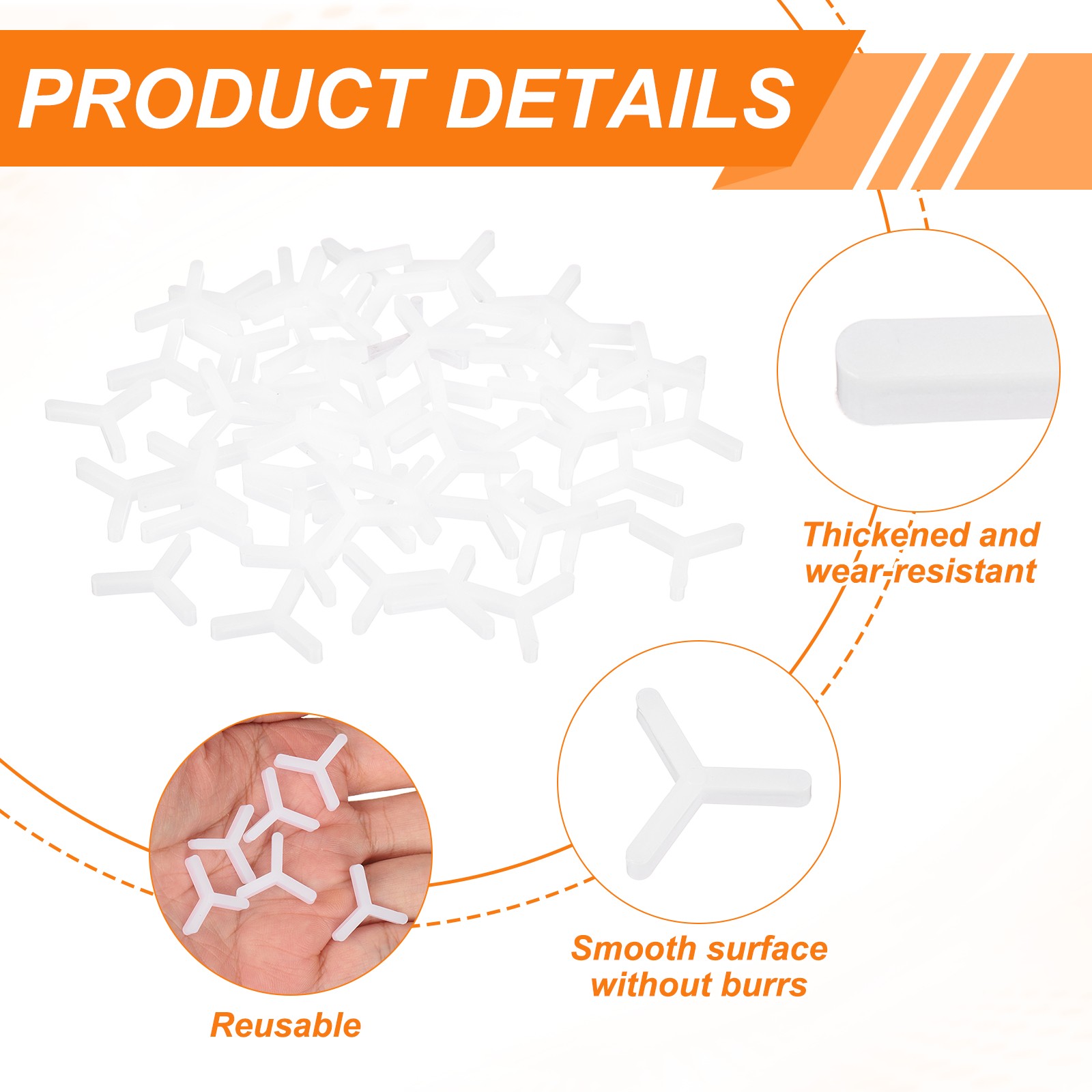 For 3/32″ 2.5mm Spacers Tiles, 300 Pcs Y Plastic, White