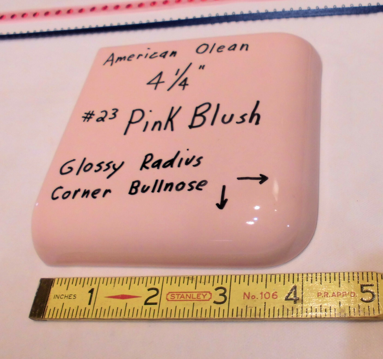 Pink Blush; Glossy Radius Corner Bullnose Ceramic Tile 4-1/4″ by American Olean