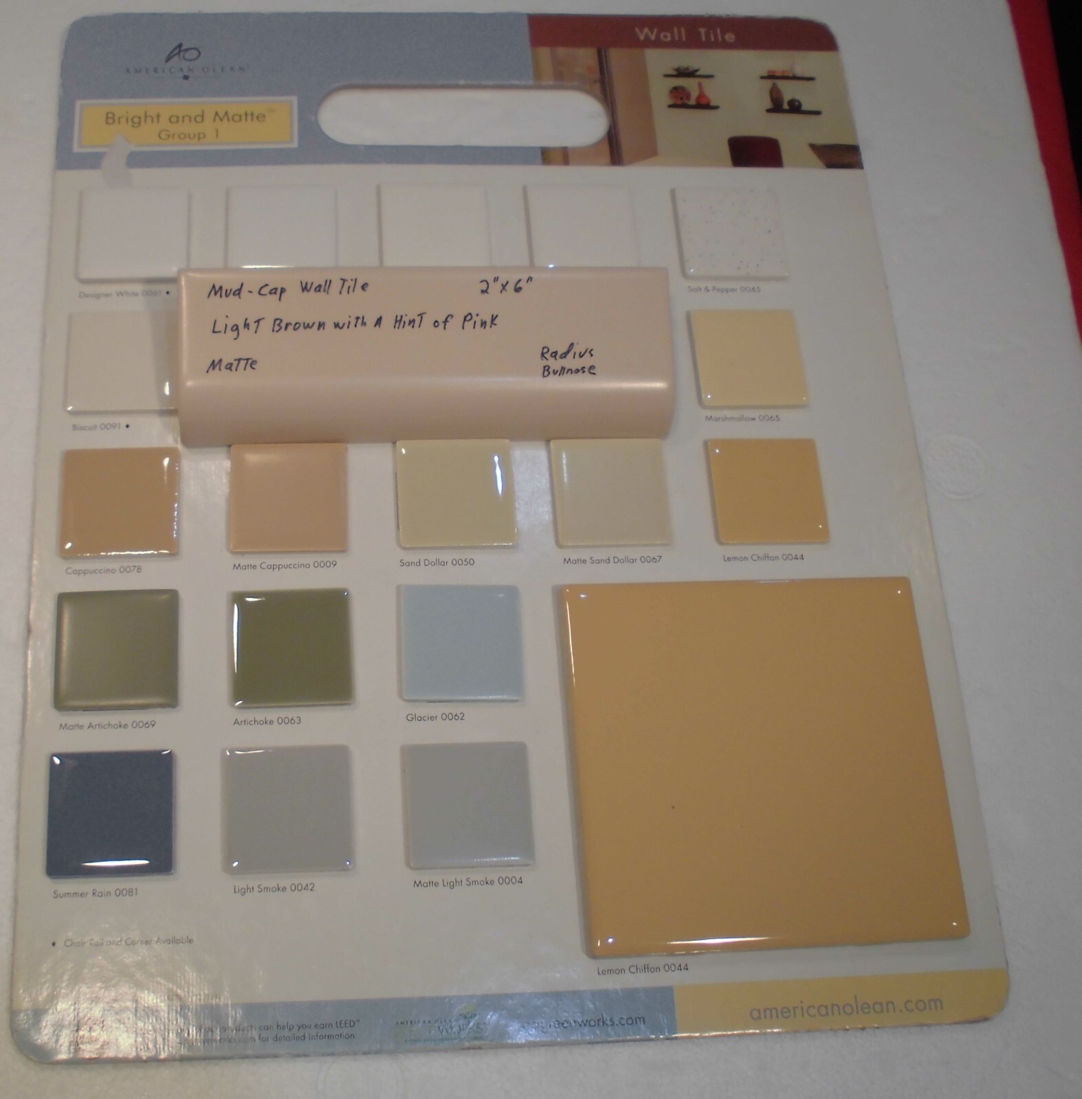 1 pc. Lite Brown+hint of pink: 2″ X 6″ X 5/8″ Matte Ceramic Radius Bullnose Tile