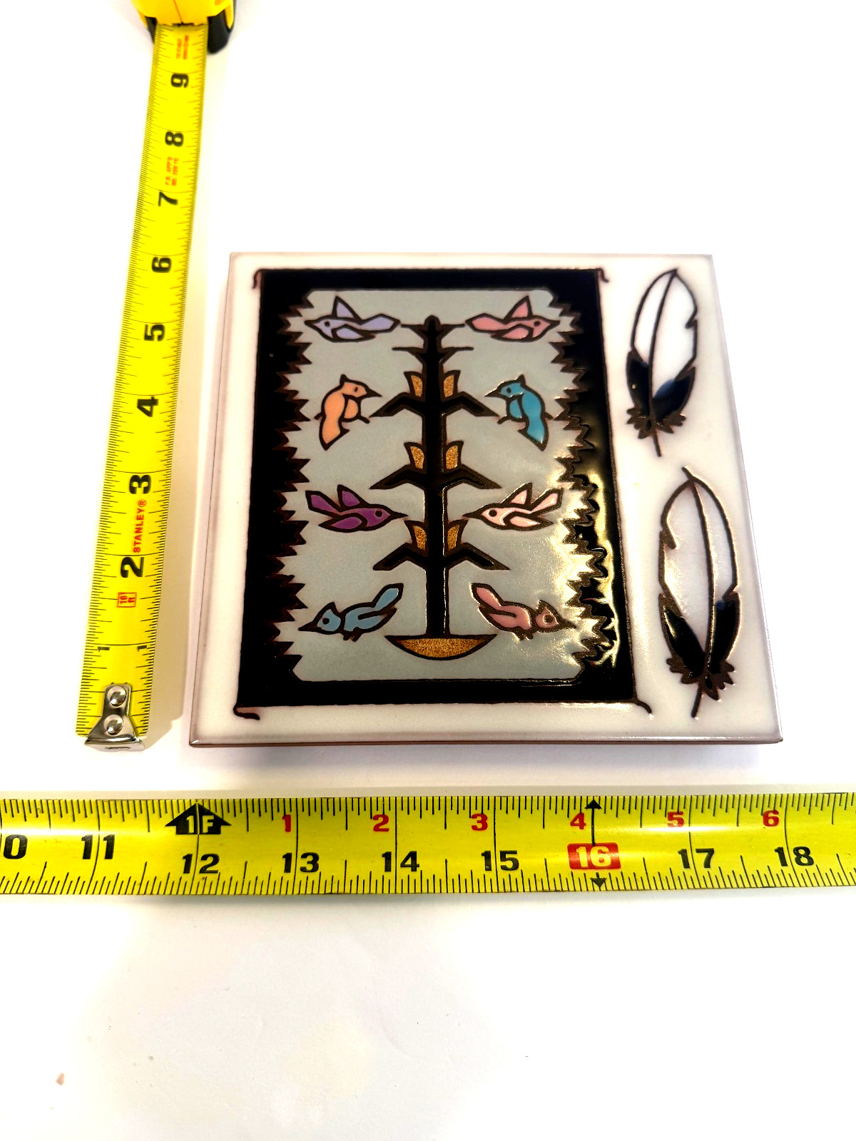 Handcrafted Navajo Weaving Design Ceramic Tile Trivet Southwest Heritage 1991 US