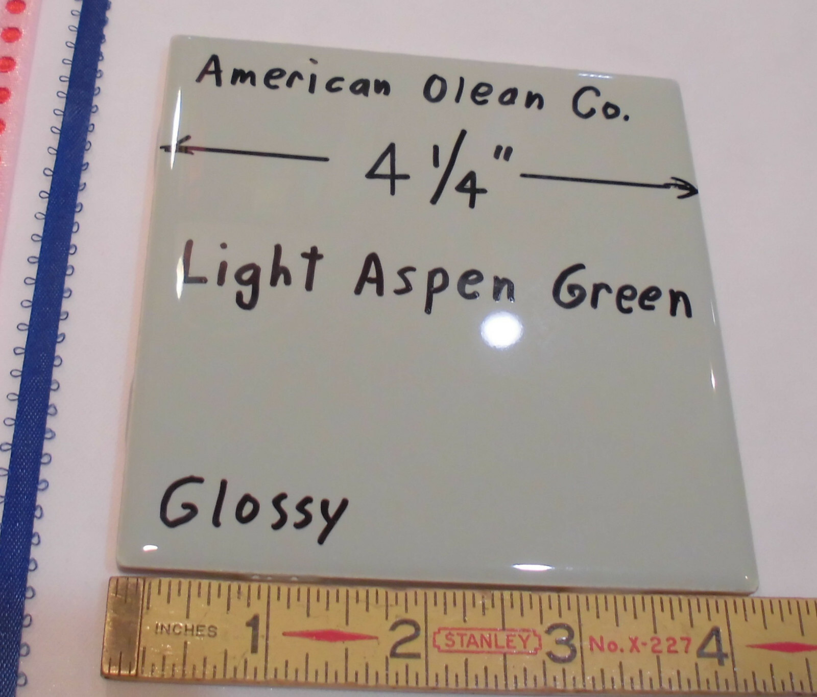 1 pc. Light Aspen-green-gray* Glossy Ceramic Tile #21 by American Olean 4-1/4″