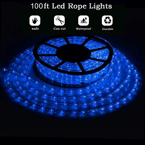 100Ft LED Rope Lights, 110V Outdoor Rope Lights Waterproof 100 ft Blue