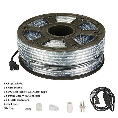 100Ft LED Rope Lights, 110V Outdoor Rope Lights Waterproof 100 ft Blue