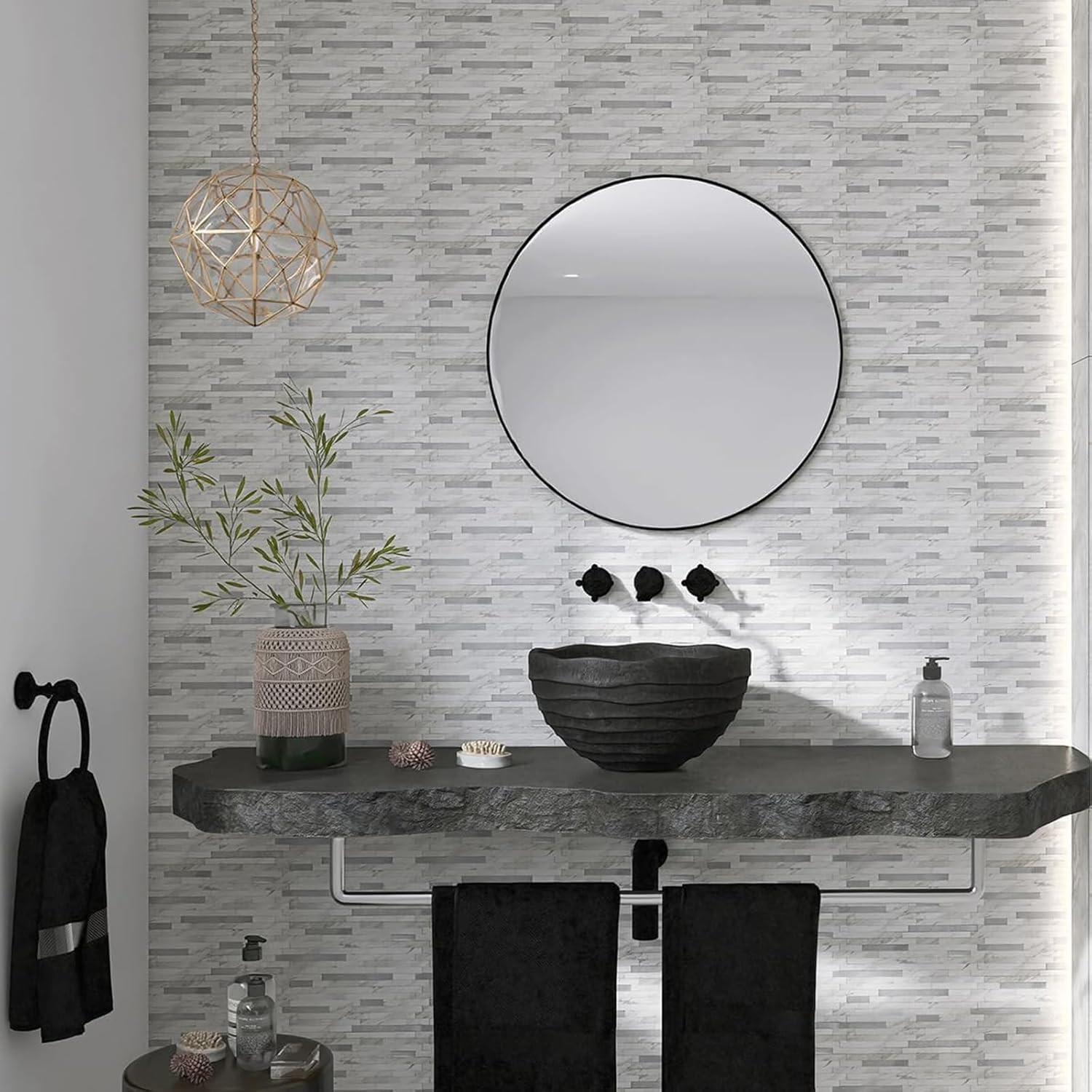 Self-Adhesive Metal Marble Subway Tiles for Kitchen Backsplash – 10 Pack