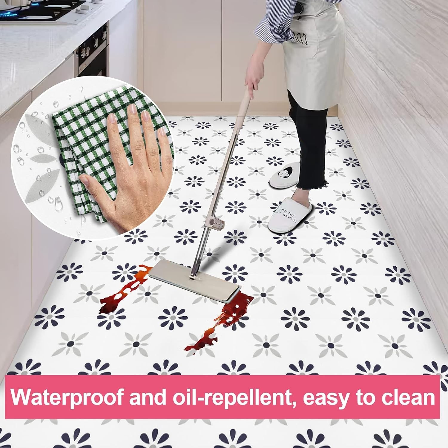 DIY Waterproof Peel & Stick Floor Stickers – Floral Art Deco, 10 Pack 8×8 Inches