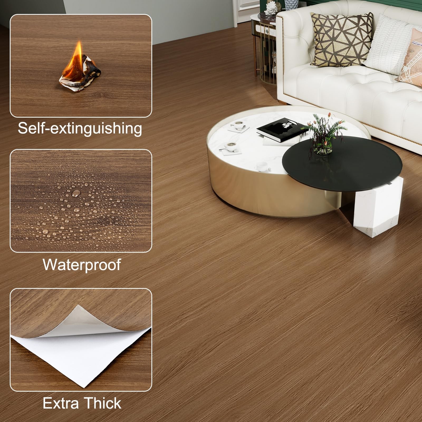 Wood Grain Vinyl Flooring Roll Thicken Peel and Stick Floor Tiles Self-Adhesi…