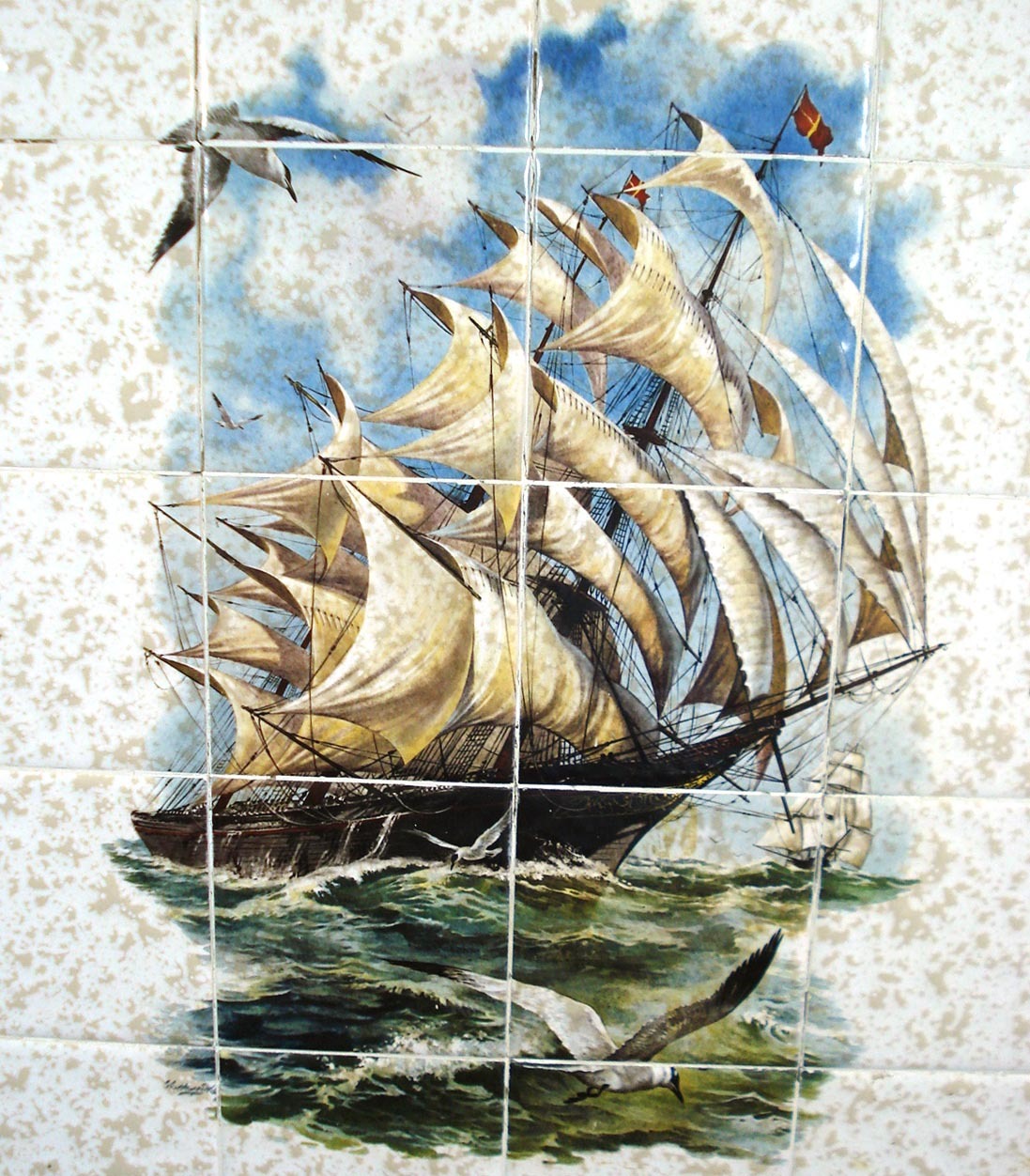 Sailing Ship Mural Tile Backsplash Insert