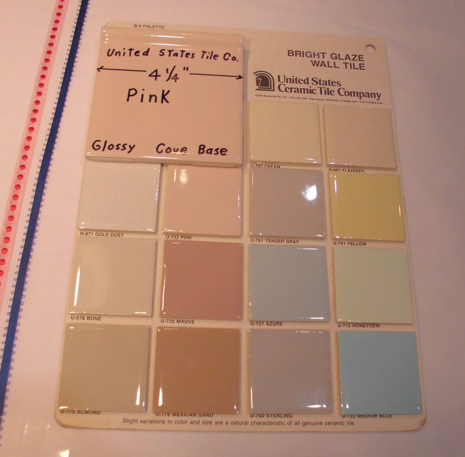 1 pc. Cove-Base Ceramic Tile *Venetian Pink* 4-1/4″ Made in USA: Glossy NOS