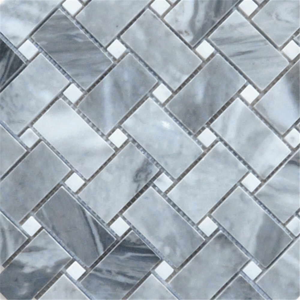 K650XP Bardiglio Gray Dark Grey Marble 1×2 Basketweave Mosaic Tile Polished