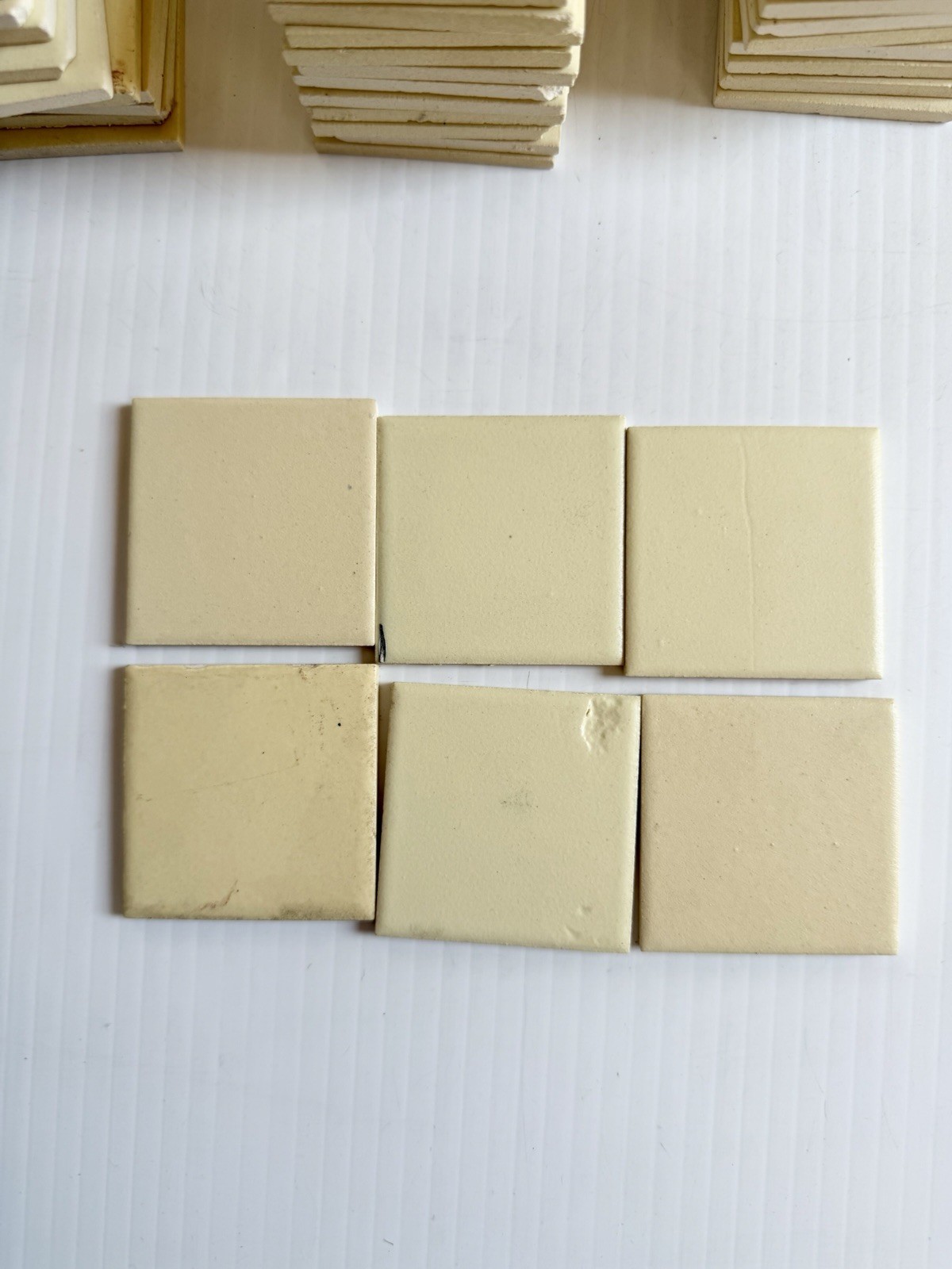 Mixed Lot Of Vintage 2” Square Ceramic Tiles MCM Kitchen Bath Beige, Yellow