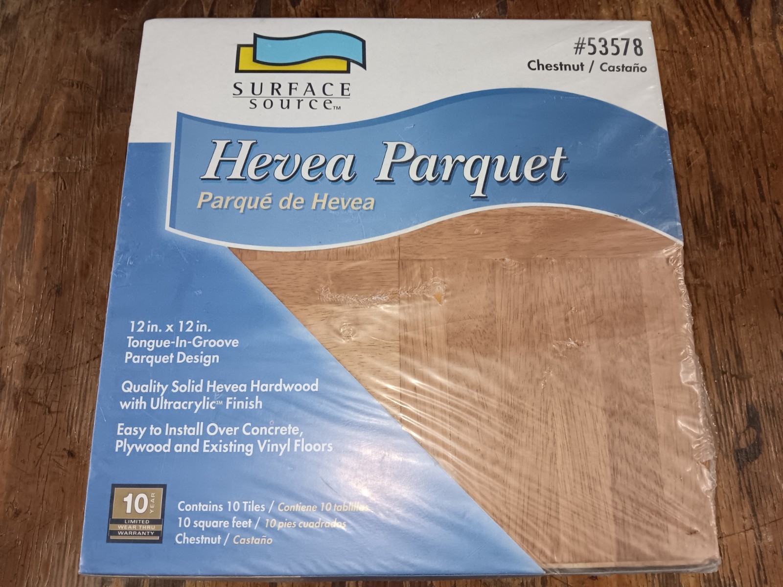 Solid Wood Hevea Parquet Flooring CHESTNUT Prefinished NEW Case 10 SQ. FT.