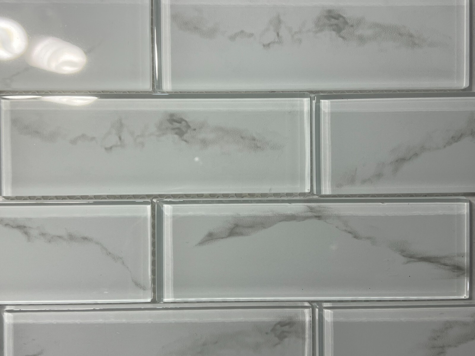 NY100 White/Grey Glass Rectangle Mosaic Tile Kitchen Bathroom Backsplash