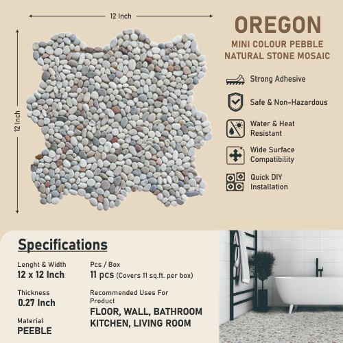 Mini Colour Pebble Natural Stone Mosaic Wall & Floor Tile ($9.8/SqFt)