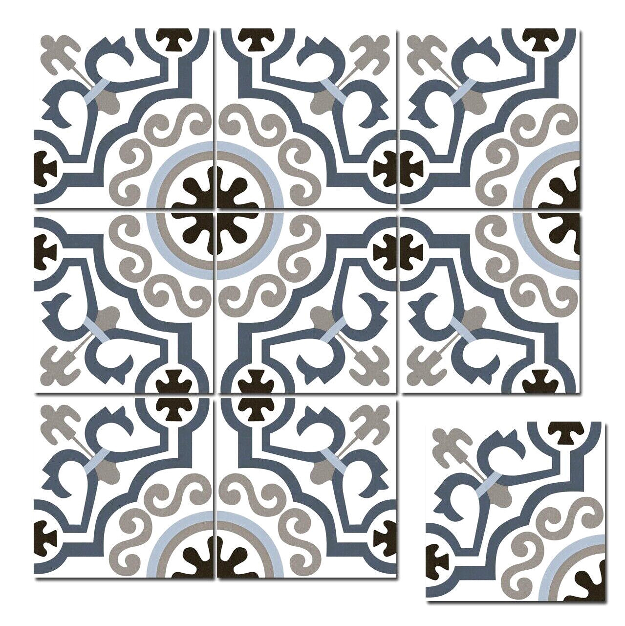 8×8 Versay Blue White Encaustic Pattern Porcelain Tile By Squarefeet Depot 5 PCS