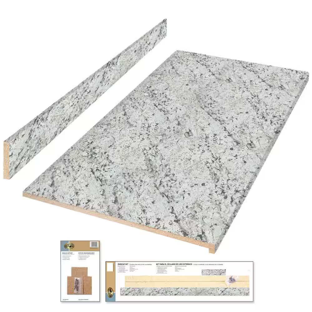 8 Ft. Straight Laminate Countertop All-Inclusive Kit in Textured White Ice Grani