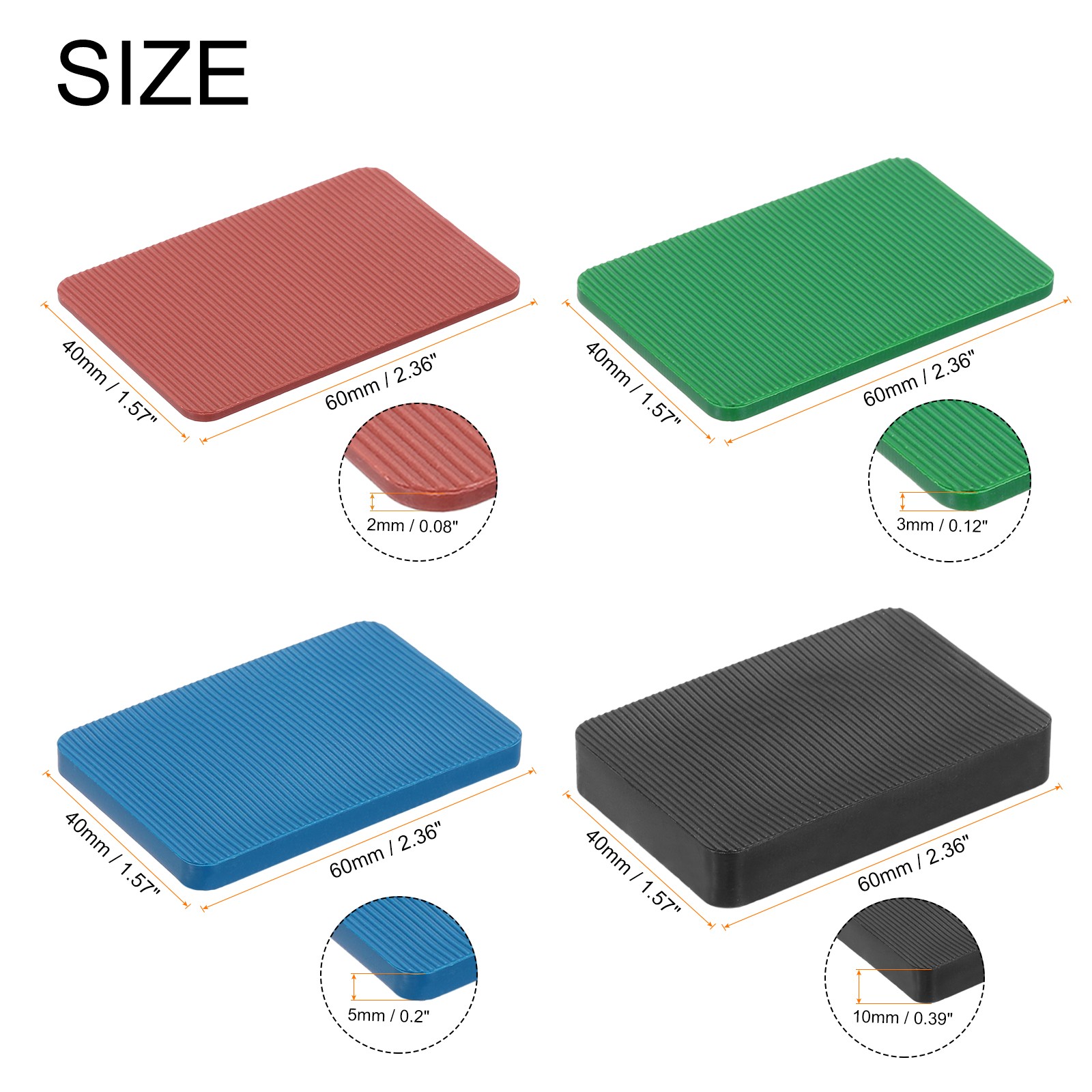 80pcs plastic thicknesses 60x40mm 2/3/5/10mm spacers car tiles