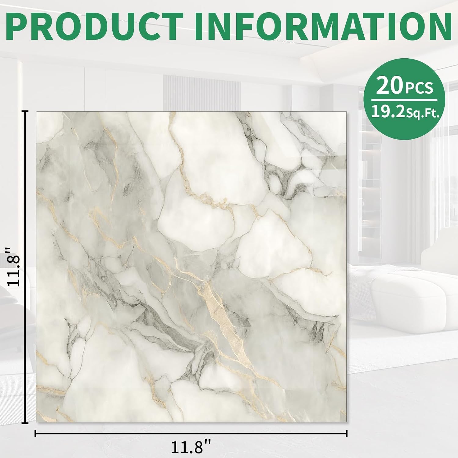 20pcs Marble Peel and Stick Backsplash Wall Tiles, Waterproof Shower Wall Panels